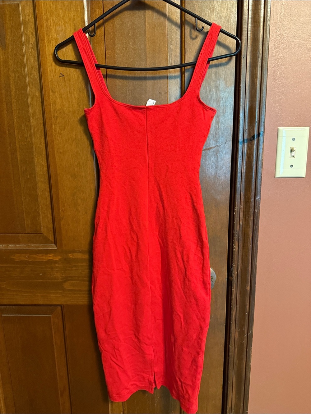 American Apparel Red Square-Neck Midi Bodycon Dress - Picture 3 of 4
